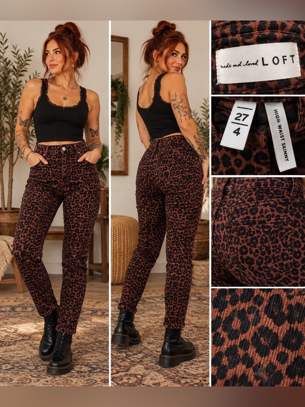 LOFT High Waist Skinny Leopard Print Jeans Size 27/4 Animal Print